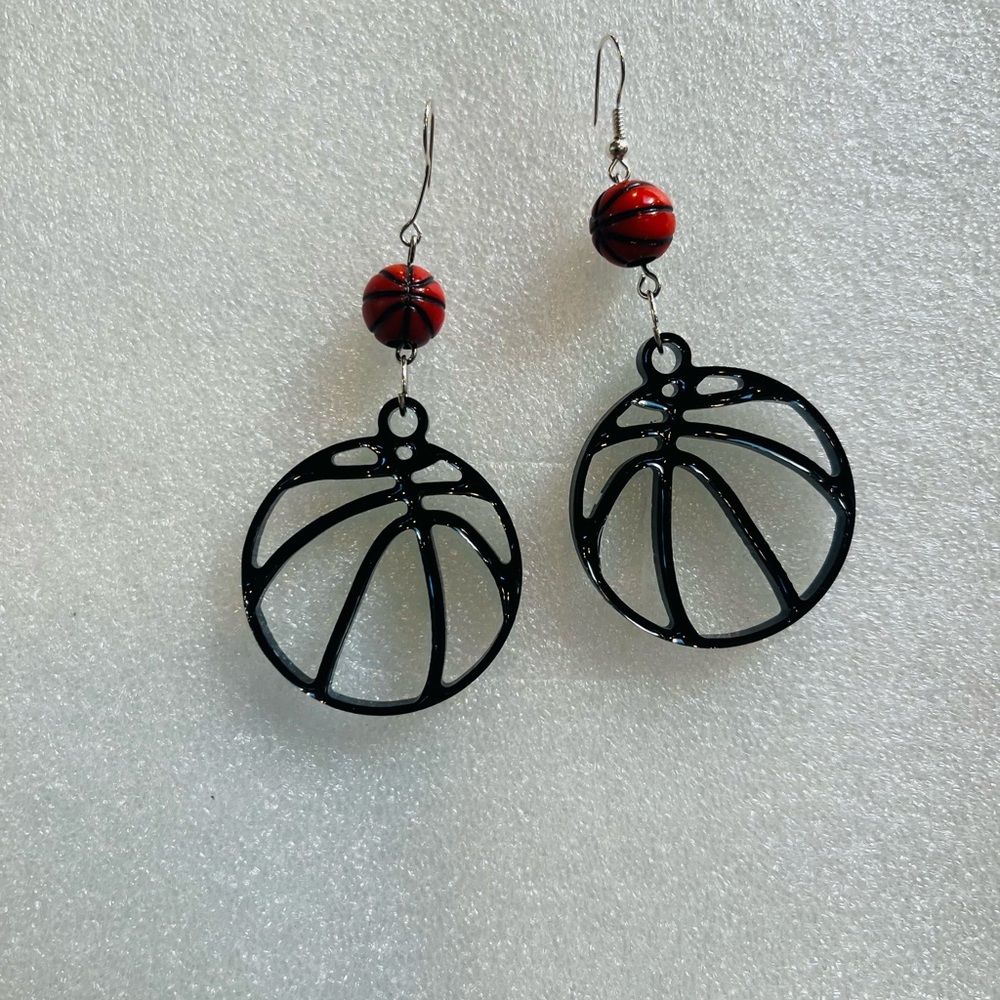 Black and Red Basketball Earrings - Picture 2 of 6
